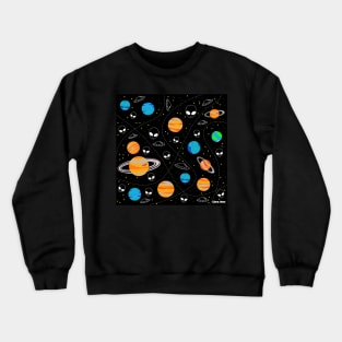 planets, aliens and space in wallpaper pattern art ecopop Crewneck Sweatshirt